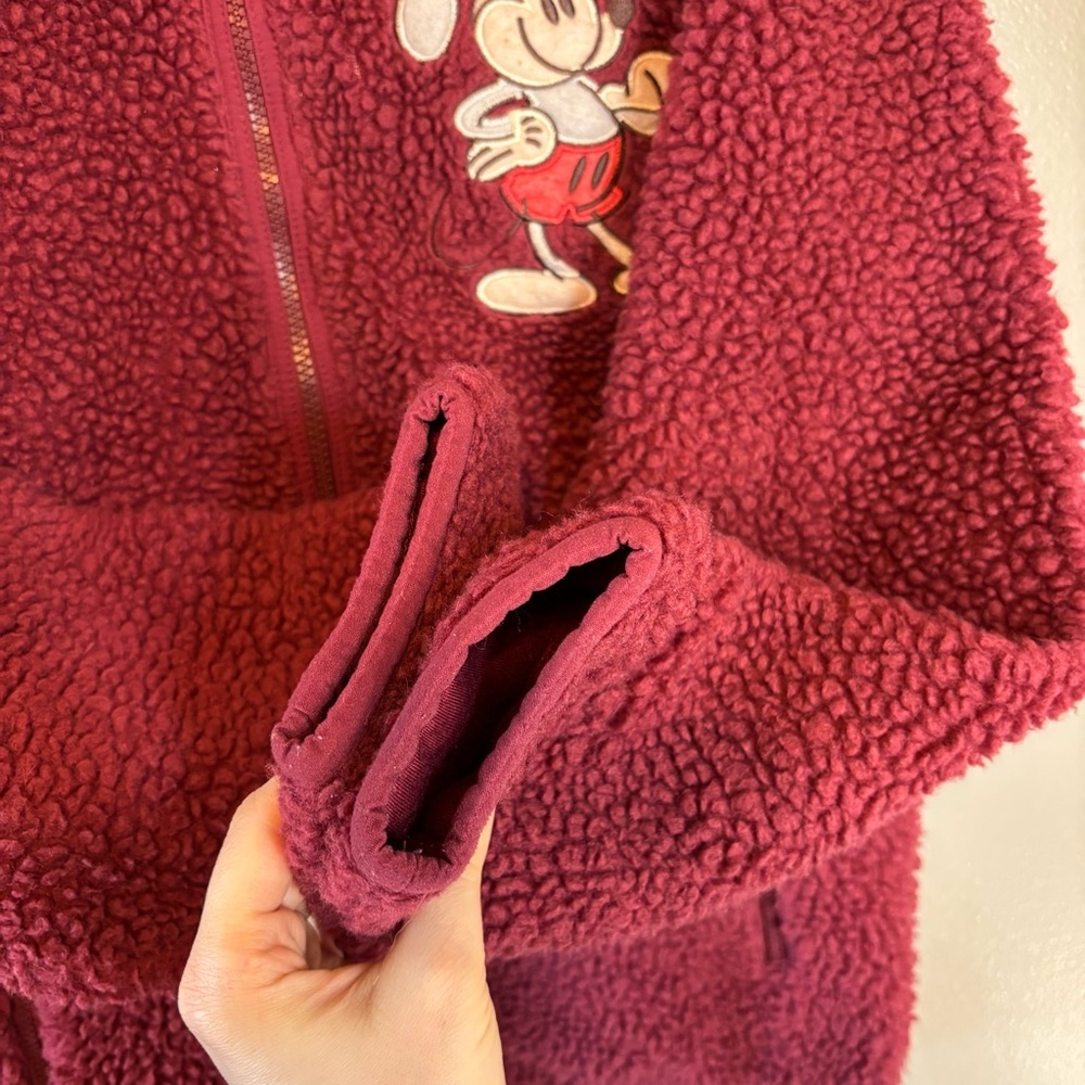 Disney Parks Mickey Mouse XS Full Zip Sherpa Jacket Maroon Burgundy Red - Picture 3 of 6